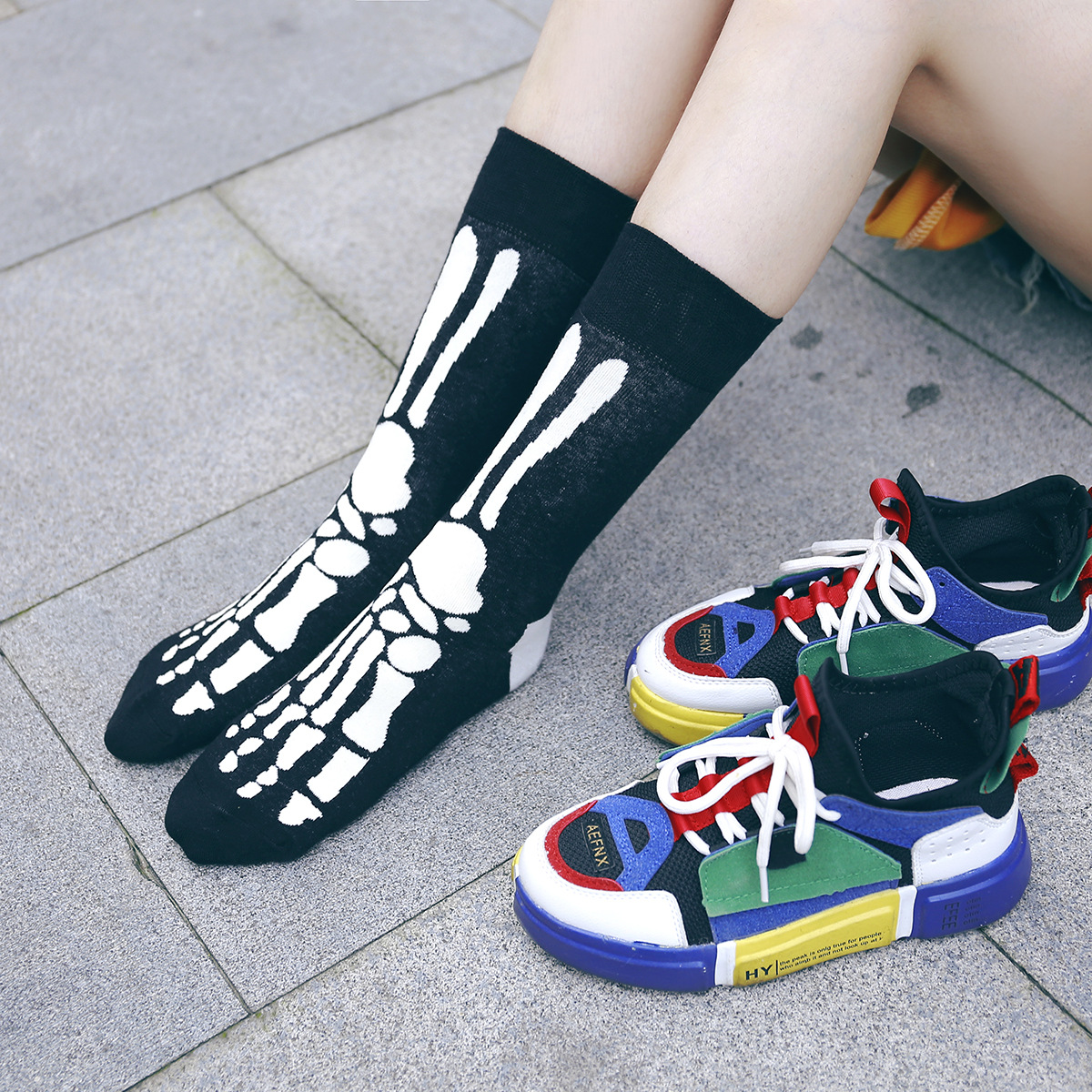 2020 Autumn And Winter Fashion Personality Men And Women In Tube Socks Socks Tide Colorful Ghost Bat Series